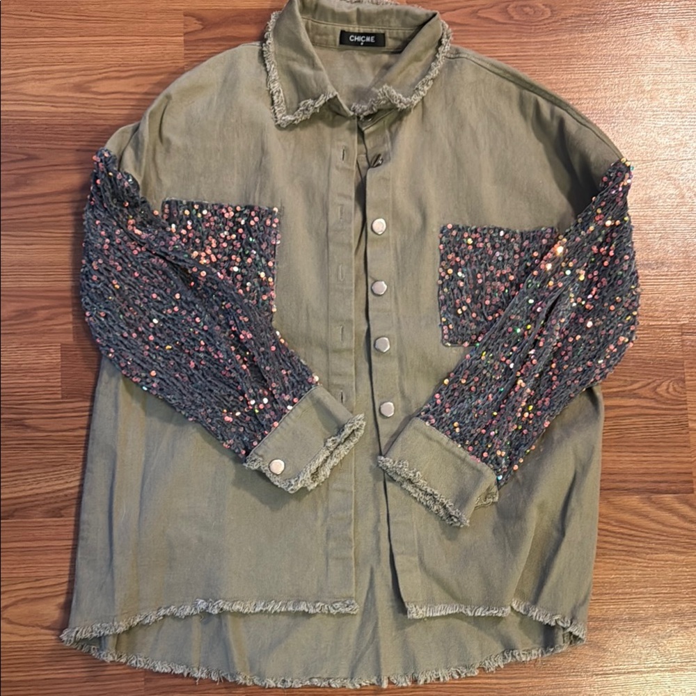 Chicme Olive Shirt with Colorful Sleeves